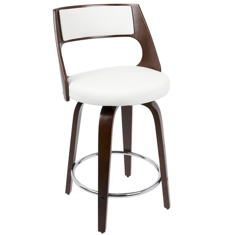 Lumisource Cecina Mid-Century Modern Counter Stool with Swivel in Cherry And White Faux Leather