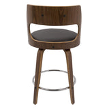 Lumisource Cecina Mid-Century Modern Counter Stool with Swivel in Walnut and Brown Faux Leather - Set of 2