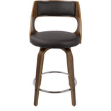 Lumisource Cecina Mid-Century Modern Counter Stool with Swivel in Walnut and Brown Faux Leather - Set of 2