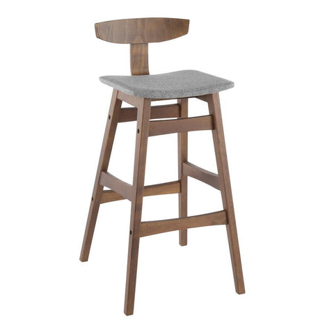 Lumisource Chalet Mid-Century Modern Barstool in Walnut Wood with Grey Fabric