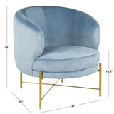 Lumisource Chloe Contemporary Accent Chair in Gold Metal and Powder Blue Velvet