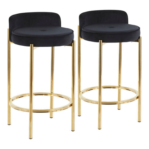 Lumisource Chloe Contemporary Counter Stool in Gold Metal and Black Velvet - Set of 2