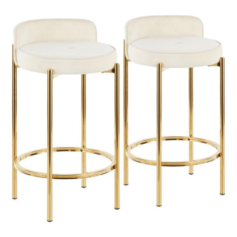 Lumisource Chloe Contemporary Counter Stool in Gold Metal and White Velvet - Set of 2