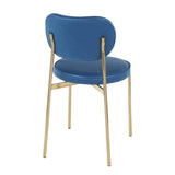 Lumisource Chloe Contemporary/Glam Dining Chair in Gold Metal and Blue Satin - Set of 2