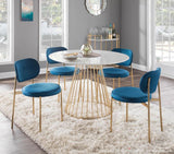 Lumisource Chloe Contemporary/Glam Dining Chair in Gold Metal and Blue Satin - Set of 2