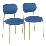 Lumisource Chloe Contemporary/Glam Dining Chair in Gold Metal and Blue Satin - Set of 2