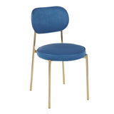 Lumisource Chloe Contemporary/Glam Dining Chair in Gold Metal and Blue Satin - Set of 2