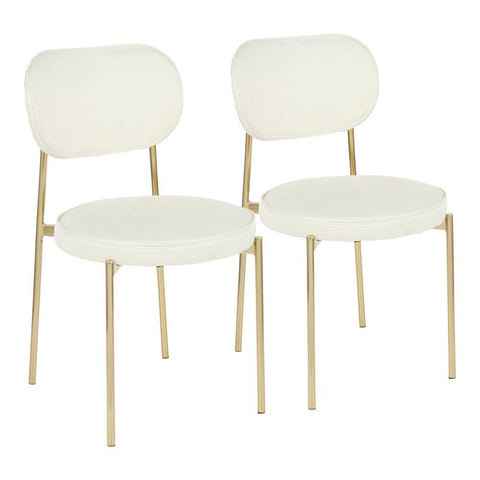 Lumisource Chloe Contemporary/Glam Dining Chair in Gold Metal and Cream Satin - Set of 2