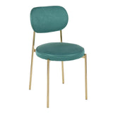 Lumisource Chloe Contemporary/Glam Dining Chair in Gold Metal and Green Satin - Set of 2