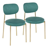 Lumisource Chloe Contemporary/Glam Dining Chair in Gold Metal and Green Satin - Set of 2