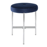 Lumisource Chloe Contemporary Vanity Stool in Chrome and Blue Velvet