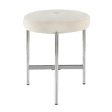 Lumisource Chloe Contemporary Vanity Stool in Chrome and White Velvet