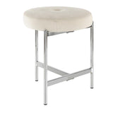 Lumisource Chloe Contemporary Vanity Stool in Chrome and White Velvet