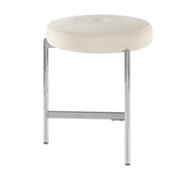 Lumisource Chloe Contemporary Vanity Stool in Chrome and White Velvet