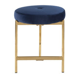 Lumisource Chloe Contemporary Vanity Stool in Gold Metal and Blue Velvet