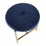 Lumisource Chloe Contemporary Vanity Stool in Gold Metal and Blue Velvet