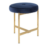 Lumisource Chloe Contemporary Vanity Stool in Gold Metal and Blue Velvet