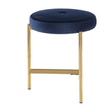 Lumisource Chloe Contemporary Vanity Stool in Gold Metal and Blue Velvet