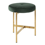 Lumisource Chloe Contemporary Vanity Stool in Gold Metal and Green Velvet