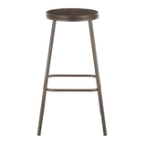 Lumisource Clara Industrial Round Barstool in Antique Metal and Espresso Wood-Pressed Grain Bamboo - Set of 2