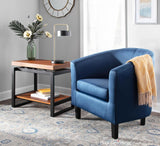 Lumisource Claudia Contemporary Accent Chair in Black Wooden Legs and Blue Satin