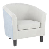 Lumisource Claudia Contemporary Barrel Chair in Black Wood and Light Grey Fabric with Light Blue Accent