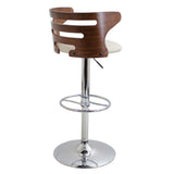 Lumisource Cosi Mid-Century Modern Adjustable Barstool with Swivel in Walnut and Cream Faux Leather