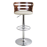 Lumisource Cosi Mid-Century Modern Adjustable Barstool with Swivel in Walnut and Cream Faux Leather