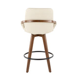 Lumisource Cosmo Mid-Century Counter Stool in Walnut and Cream Faux Leather