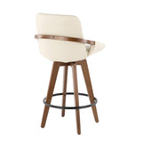 Lumisource Cosmo Mid-Century Counter Stool in Walnut and Cream Faux Leather