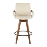 Lumisource Cosmo Mid-Century Counter Stool in Walnut and Cream Faux Leather