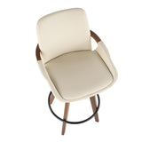 Lumisource Cosmo Mid-Century Counter Stool in Walnut and Cream Faux Leather