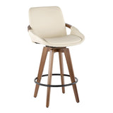 Lumisource Cosmo Mid-Century Counter Stool in Walnut and Cream Faux Leather