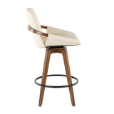 Lumisource Cosmo Mid-Century Counter Stool in Walnut and Cream Faux Leather