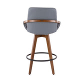 Lumisource Cosmo Mid-Century Counter Stool in Walnut and Grey Faux Leather