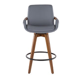 Lumisource Cosmo Mid-Century Counter Stool in Walnut and Grey Faux Leather