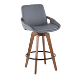 Lumisource Cosmo Mid-Century Counter Stool in Walnut and Grey Faux Leather