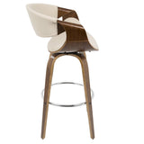 Lumisource Curvini Mid-Century Modern Barstool in Walnut Wood and Cream Fabric - Set of 2