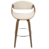 Lumisource Curvini Mid-Century Modern Barstool in Walnut Wood and Cream Fabric - Set of 2