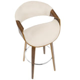 Lumisource Curvini Mid-Century Modern Barstool in Walnut Wood and Cream Fabric - Set of 2