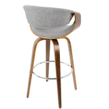 Lumisource Curvini Mid-Century Modern Barstool in Walnut Wood and Grey Fabric - Set of 2