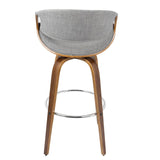 Lumisource Curvini Mid-Century Modern Barstool in Walnut Wood and Grey Fabric - Set of 2