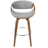 Lumisource Curvini Mid-Century Modern Barstool in Walnut Wood and Grey Fabric - Set of 2