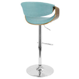 Lumisource Curvo Mid-Century Modern Adjustable Barstool with Swivel in Walnut and Teal