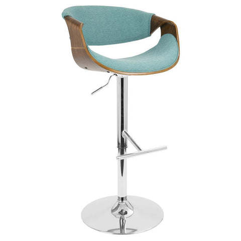 Lumisource Curvo Mid-Century Modern Adjustable Barstool with Swivel in Walnut and Teal