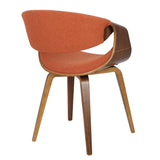 Lumisource Curvo Mid-Century Modern Dining/Accent Chair in Walnut and Orange Fabric