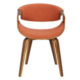 Lumisource Curvo Mid-Century Modern Dining/Accent Chair in Walnut and Orange Fabric