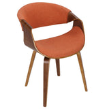 Lumisource Curvo Mid-Century Modern Dining/Accent Chair in Walnut and Orange Fabric