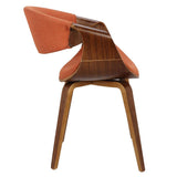 Lumisource Curvo Mid-Century Modern Dining/Accent Chair in Walnut and Orange Fabric