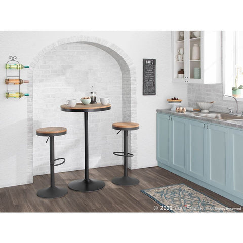 Lumisource Dakota Industrial Adjustable Barstool in Grey Metal and Wood-pressed Grain Bamboo - Set of 2